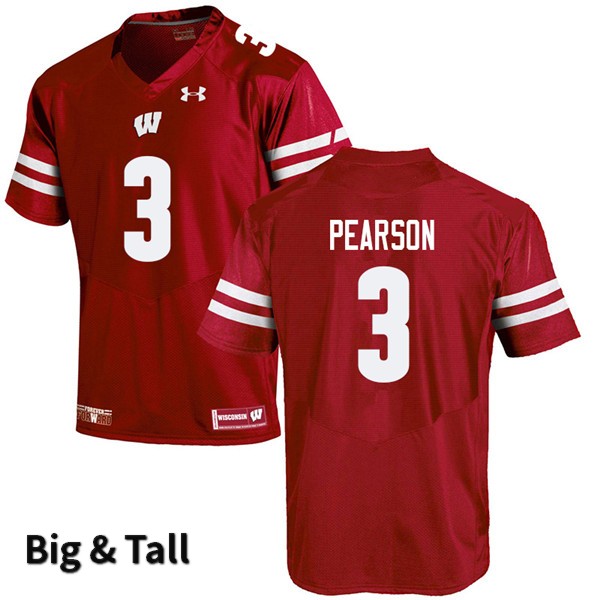 Wisconsin Badgers Men's #3 Reggie Pearson NCAA Under Armour Authentic Red Big & Tall College Stitched Football Jersey LD40D60MN